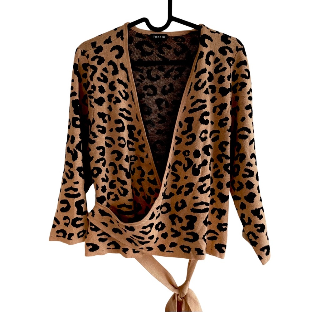TORRID leopard print wrap cardigan sweater